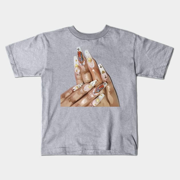 Religious Bling Guadalupe Nails Art Kids T-Shirt by emiliapapaya